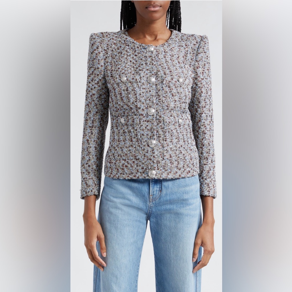 Veronica Beard Ferazia Metallic Tweed Jacket In Silver Multi